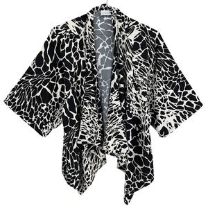 Linda Leal Women's Black White Abstract Animal Print Draped Kimono Cardigan XL